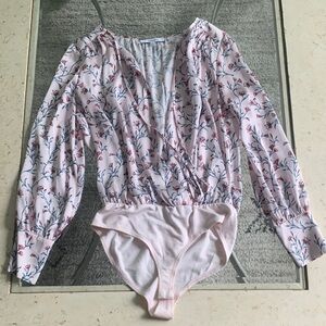 Ro & De Pink Floral Blouse Silky Body Suite XS